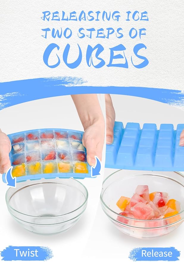 4 Pack Mini Ice Cube Trays for Freezer-Easy Release & Stackable | Small Ice - Image 3