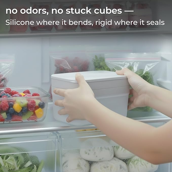 Ice Cube Tray Set with Lid & Bin, 2 Silicone Trays, Easy-Release, Leak-Proof - Image 4