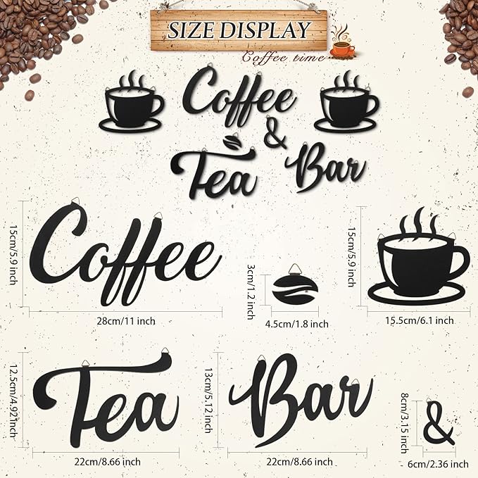 Queekay 7 Pieces Coffee Bar Sign Rustic Wall Decor Art Wooden Sign - Image 4