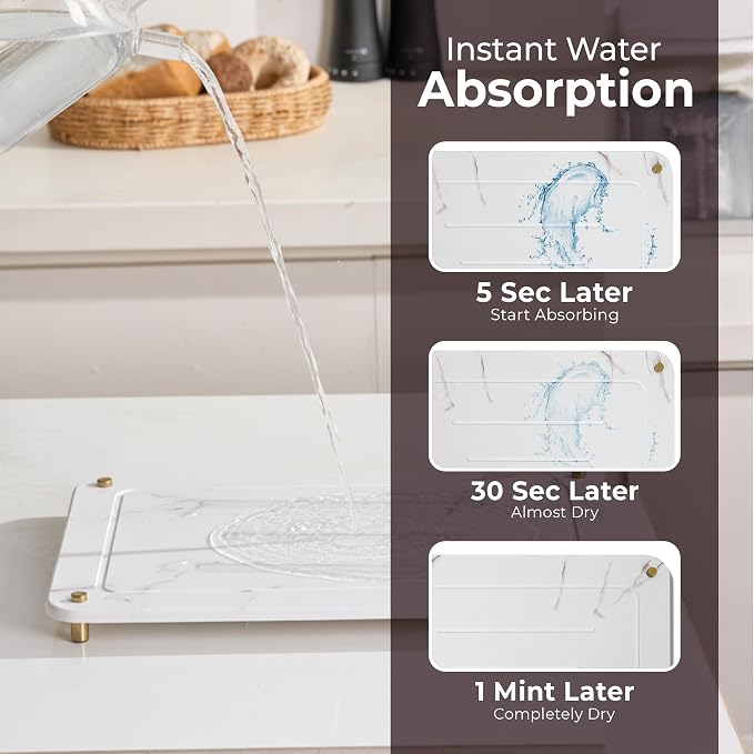 Stone Drying Mat for Kitchen Counter + Sink Caddy | 15.7"x11.8" Diatomaceous - Image 3