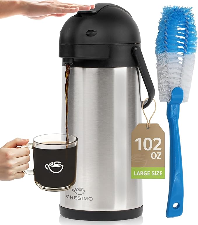 Coffee Carafe Airpot & Cleaning Brush - 101oz / 3L Airpot 12 Hours Hot Water by Cresimo