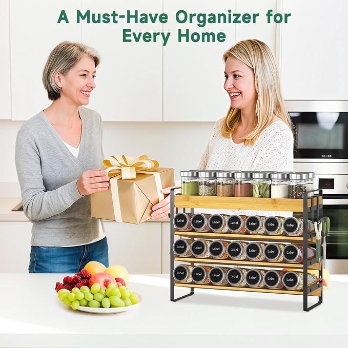 EsLuker.ly Spice Seasoning Rack Organizer Kitchen Countertop, 4 Tier Bamboo - Image 8
