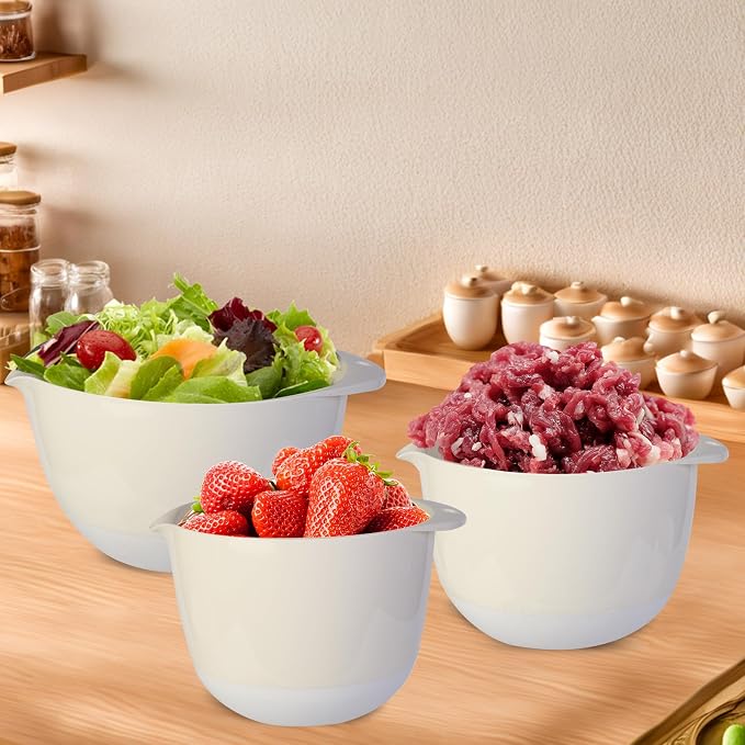 3 Plastic Mixing Bowls with Pour Spout, Lids and TPR Non-Slip Bottom, Small - Image 5