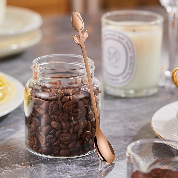 Rose Gold Tulip/Rose Handle 12-Pcs Mini Coffee Spoons Set - Image 4