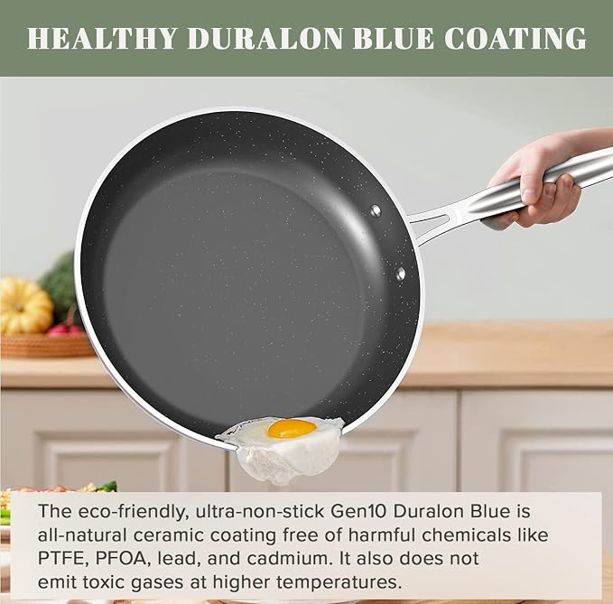 Nuwave 9pc Cookware Set Healthy Duralon Blue Ceramic Nonstick Coated, Diamond - Image 7
