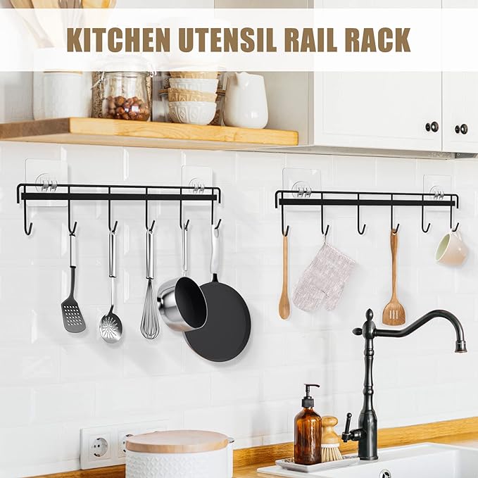 Kitchen Utensil Hanger, Adhesive Utensil Holder Wall Mount Kitchen Rack Rail - Image 2