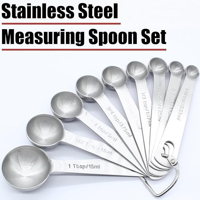 Luomorgo 9 Pc Measuring Spoons Set, Stainless Steel, 1/16 to 1 tbsp - Image 3