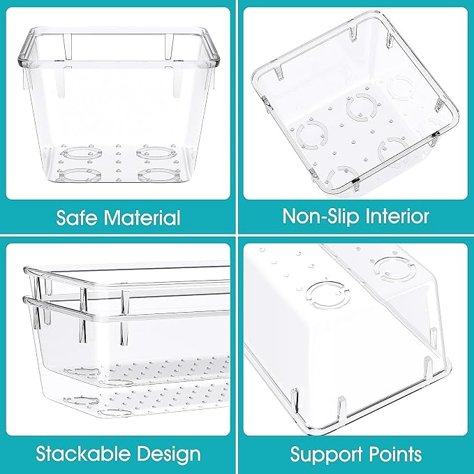 StorMiracle 28 PCS Clear Plastic Drawer Organizers Set, 4 Size Desk Drawer - Image 3