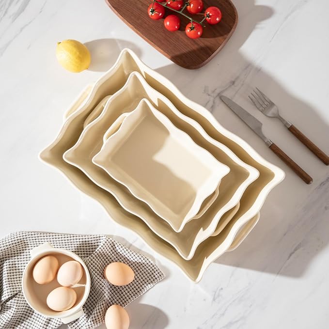 Sweejar Casserole Dishes for Oven, Ceramic Bakeware Set of 3, Rectangular - Image 4