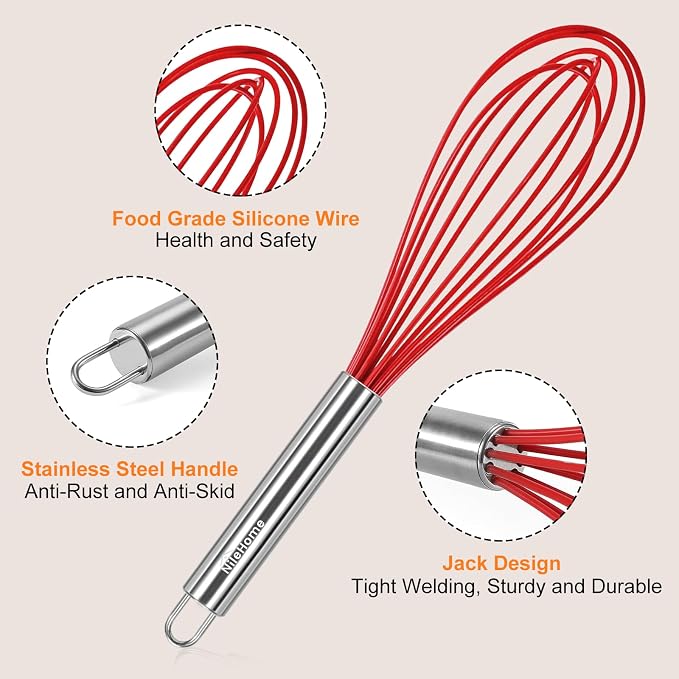 NileHome Whisk Commercial Stainless Steel wisk & Silicone Non-Stick Coated - Image 3
