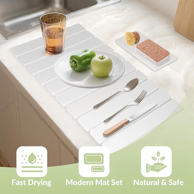 Large Stone Dish Drying Mat for Kitchen Counter, Foldable Fast-Drying - Image 2
