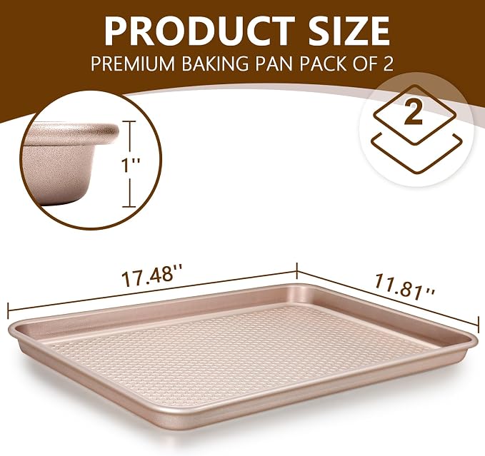 Wildone 2 Pack Half Sheet Baking Pans, Honeycomb Embossed Nonstick Baking Sheet - Image 2