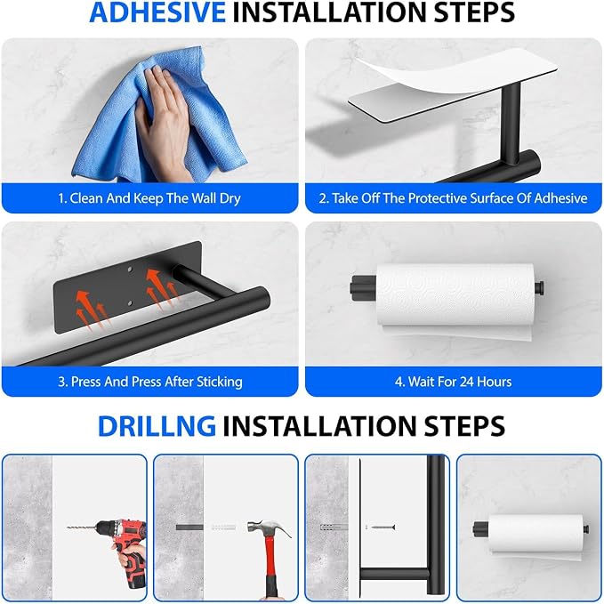 Paper Towel Holder Under Cabinet, Self-Adhesive, No Drilling, Stainless Steel - Image 6