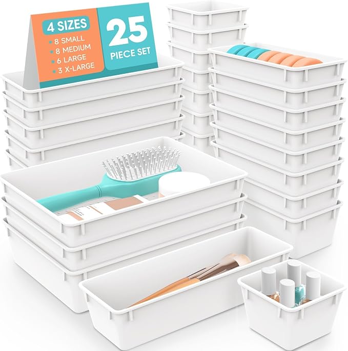 SpaceHacks 25 PCS Plastic Drawer Organizer Set, 4-Size Versatile Organizer by SpaceHacks