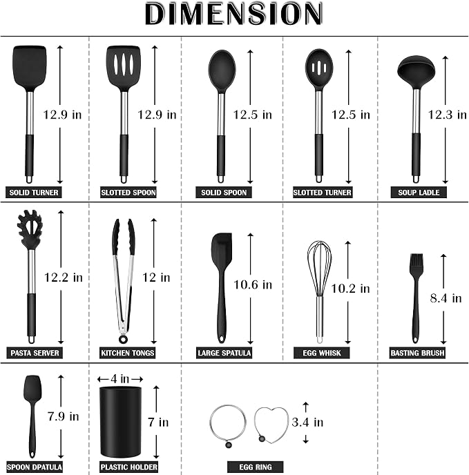 Silicone Cooking Utensils Set, E-far 14-Piece Black Kitchen Utensils Set - Image 2