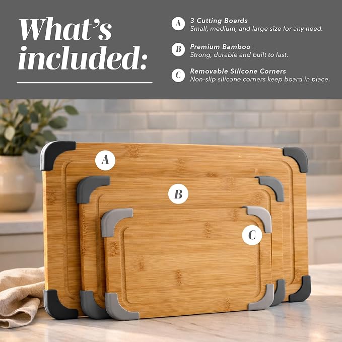 COOK WITH COLOR Non-Slip Cutting Board Set – Kitchen Essentials with Easy Grip - Image 2