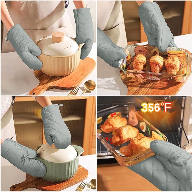 AUAUY Grey Oven Mitts, 1 Pair Kitchen Mittens, 392F Heat Resistant Non-Slip - Image 7