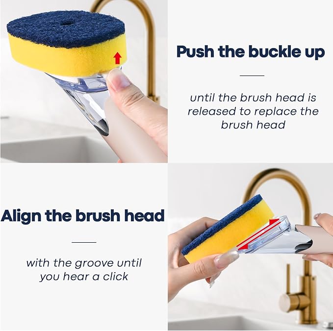 Dish Brush with Soap Dispenser Storage Set with 2 PCS Sponge Refills & Holder - Image 4