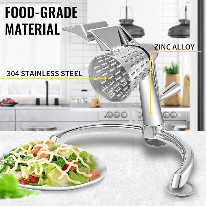 VEVOR Rotary Cheese Grater, Zinc Alloy Rotary Vegetable Mandoline, Manual - Image 2