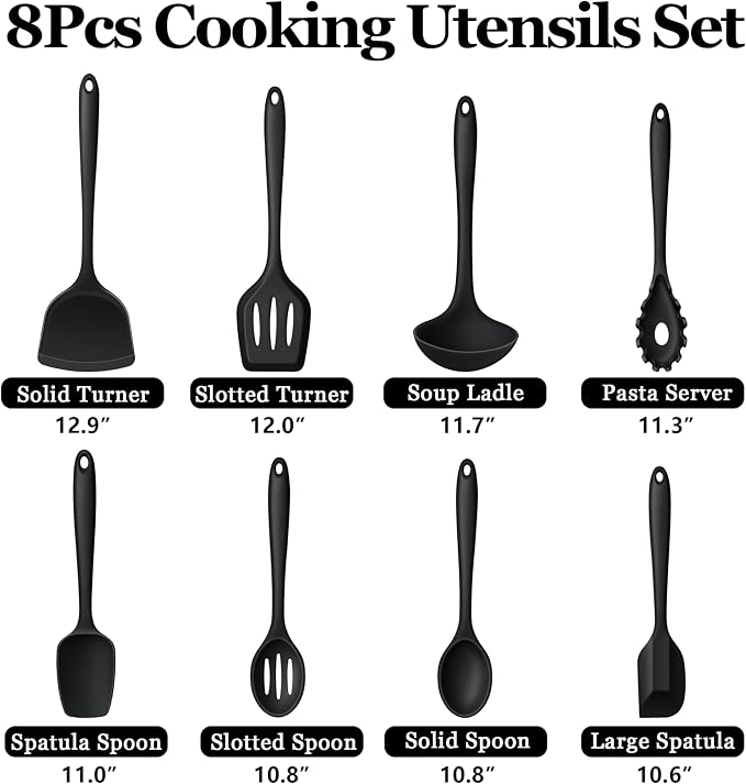 LIANYU 8Pcs Cooking Utensils Set, Heat Resistant Kitchen Utensils, Silicone - Image 2