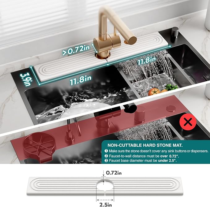 Eormoe Faucet Mat for Kitchen Sink – Diatomite Stone Drying Mat & Sink - Image 2
