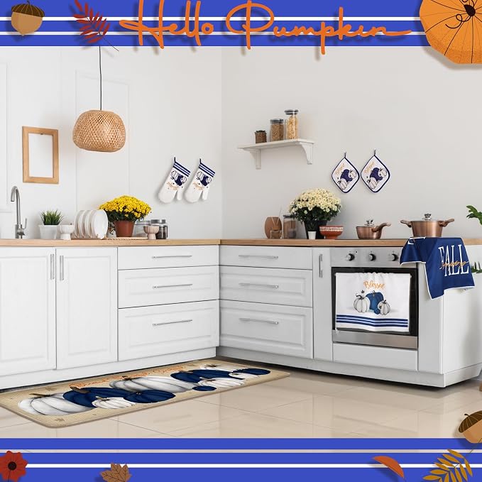 Fanfanwin 10 Pcs Thanksgiving Pumpkin Kitchen Decor Set Kitchen Towels Pot - Image 2
