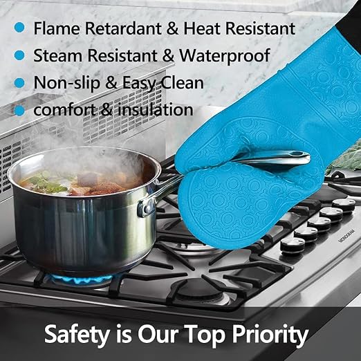 Silicone Oven Mitts and Pot Holders Set, MTZRFLL Extra Long Heat Resistant Oven - Image 2
