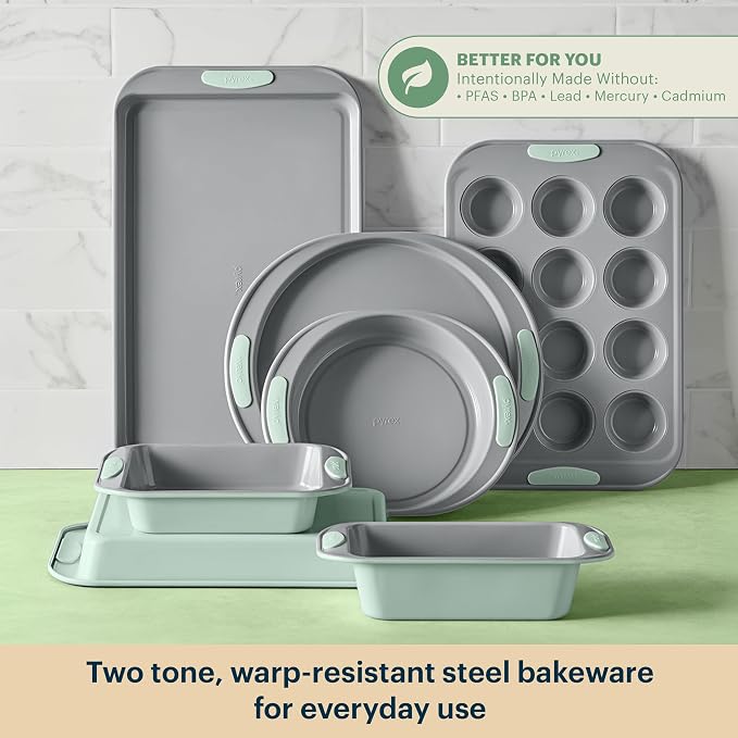 Pyrex 8-Piece Metal Bakeware Set, Lightweight Stainless Steel Baking Trays - Image 3