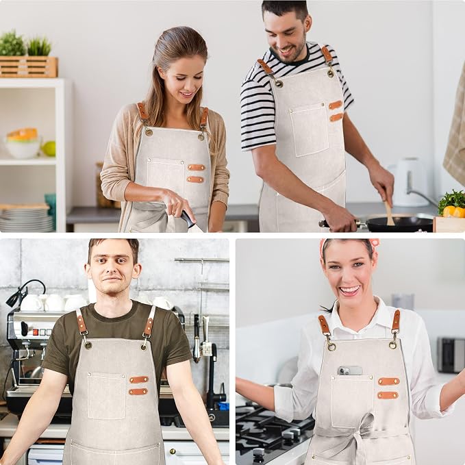 OUNLEN Chef Apron for Men Women Canvas Aprons - Image 6