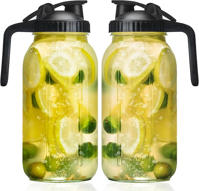Glass Mason Jars Pitcher 64 Oz Pour Spout Lids & Handle Wide Mouth Airtight by Liuruiyu