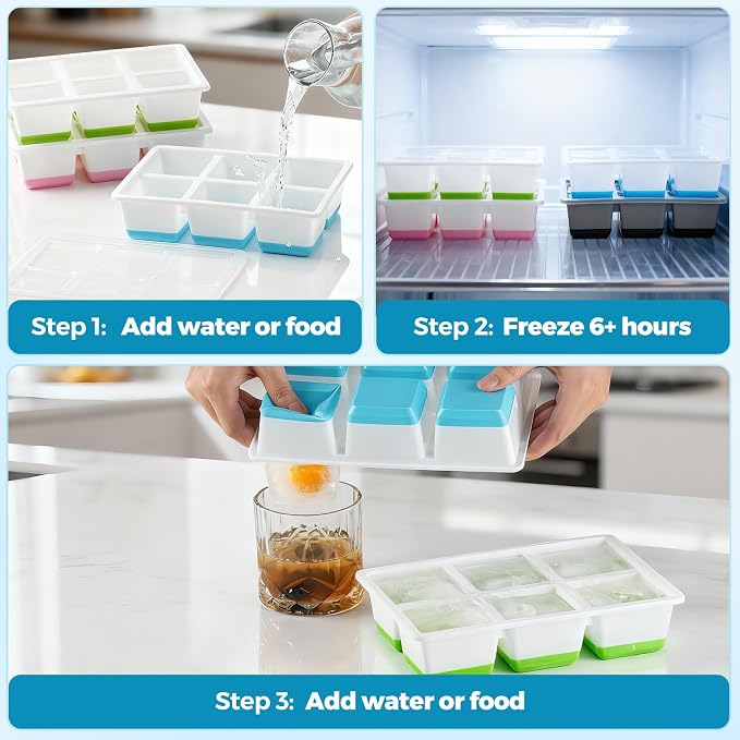 Large Ice Cube Trays 2 Pack, Easy Release 2.4" Super Big Ice Cubes, Stackable - Image 4