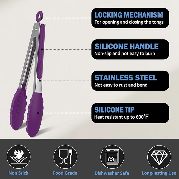 Kitchen Tongs, Stainless Steel Cooking Tongs - Image 4