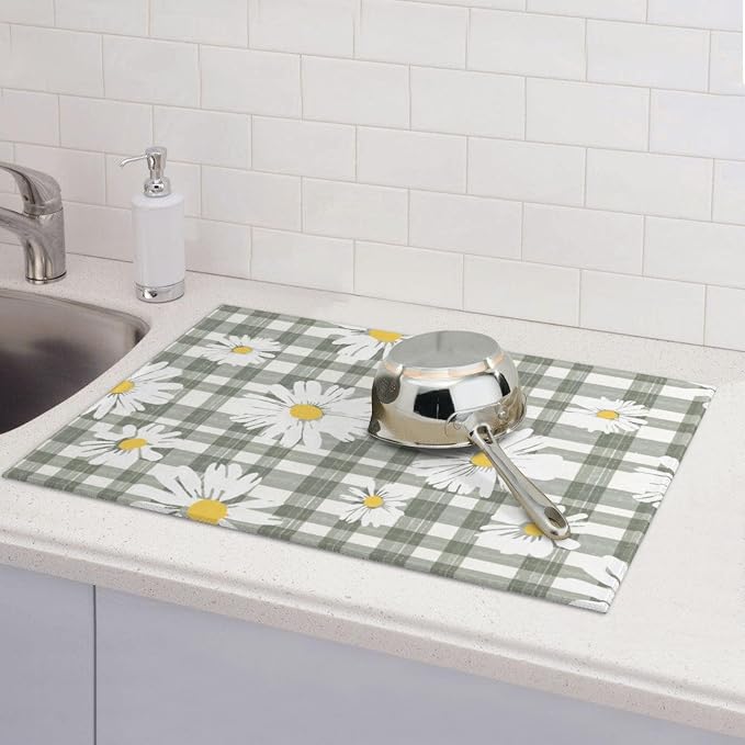 Daisy Dish Drying Mat For Kitchen Counter Absorbent Large Kitchen Fast Dry Pad - Image 7