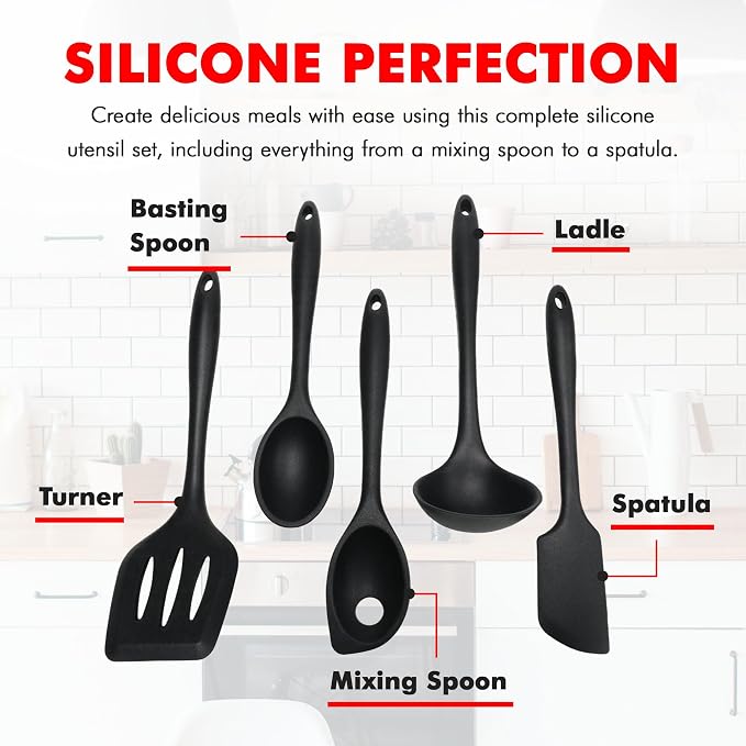 Chef Craft Premium Silicone Kitchen Tool and Utensil Set, 5 Piece - Image 4