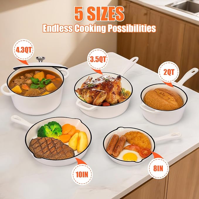 QuliMetal Nonstick Enameled Cast Iron Cookware Set, 5-Piece Pots and Pans Set - Image 2