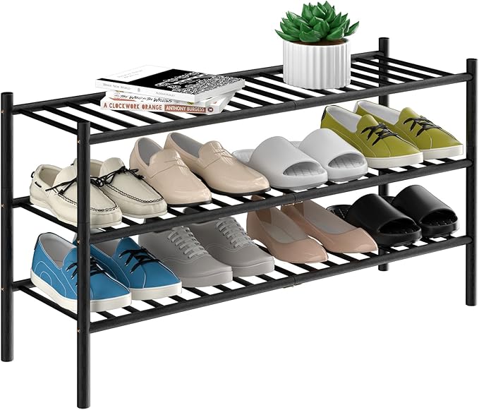 ROMGUAR CRAFT 3-Tier Bamboo Long Shoe Rack, Free Standing Wood Shoe Shelf by ROMGUAR+CRAFT