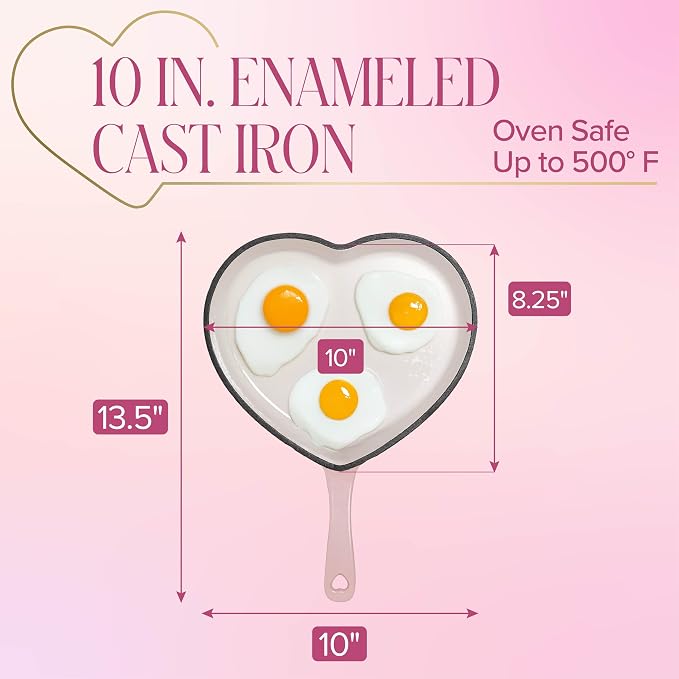 Paris Hilton Enameled Cast Iron Heart Skillet Pan, Superior Heat Retention - Image 6