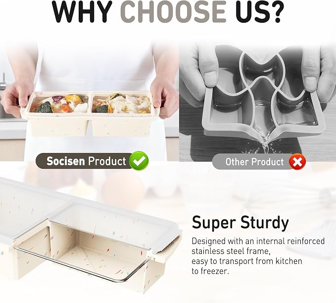 Silicone Freezer Tray with Lid Soup Freezer Container Molds with Steel - Image 4
