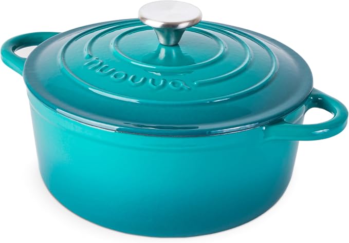 Cast Iron Dutch Oven with Lid – Non-Stick Ovenproof Enamelled Casserole Pot – by Nuovva