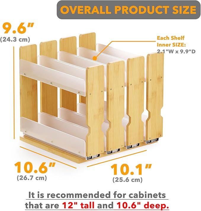SpaceAid Bamboo Pull Out Spice Rack Organizer - Image 3