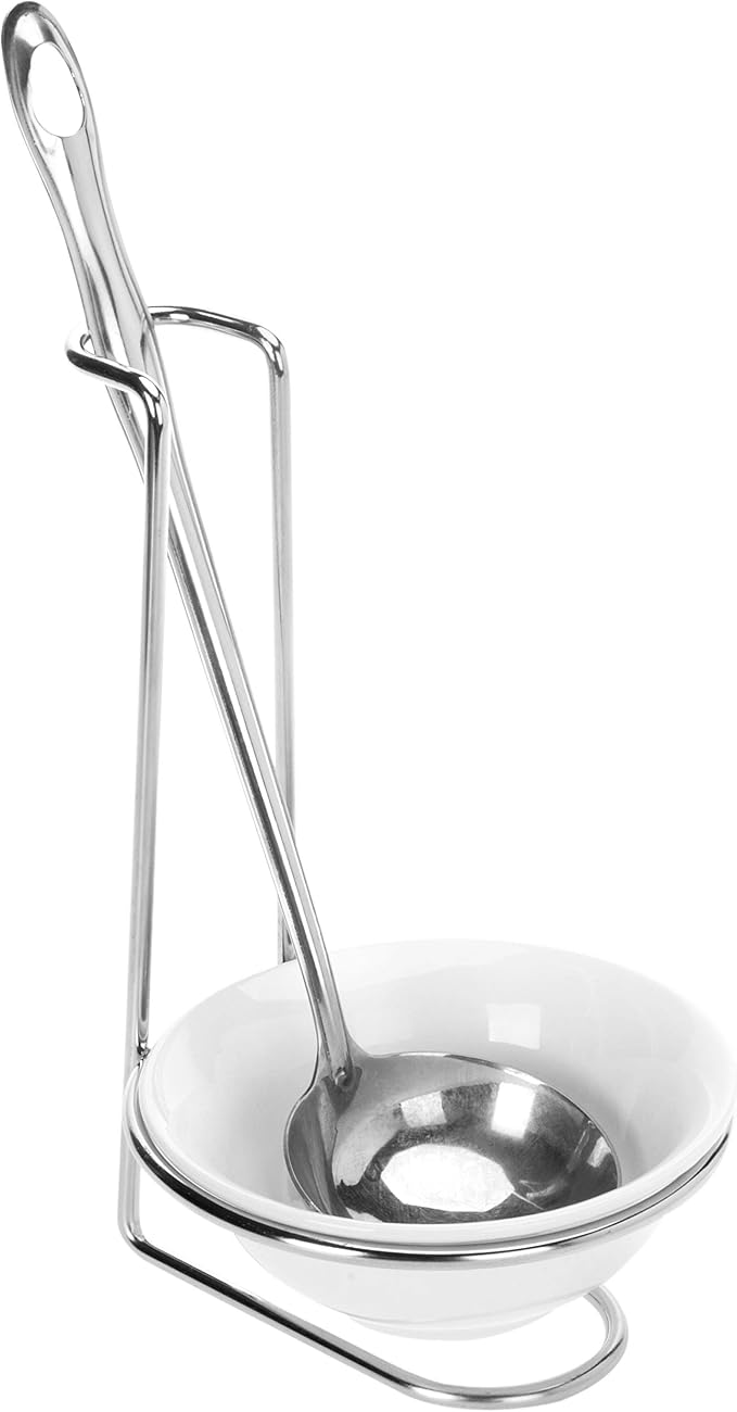 MyGift White Ceramic Ladle Holder Spoon Rest, Upright Single Cooking Utensil - Image 6