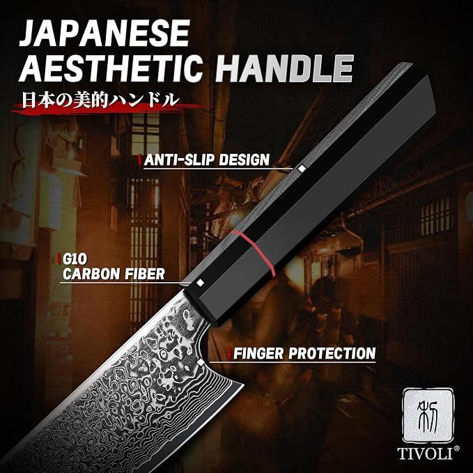 TIVOLI Damascus Japanese Kiritsuke Knife 8 inch, Hand Forged 67 Layers Damascus - Image 5