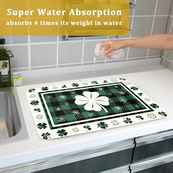 Giwawa Patrick Clovers Dish Drying Mat 18"x24" Lucky Shamrock Spring Leaf Dish - Image 7