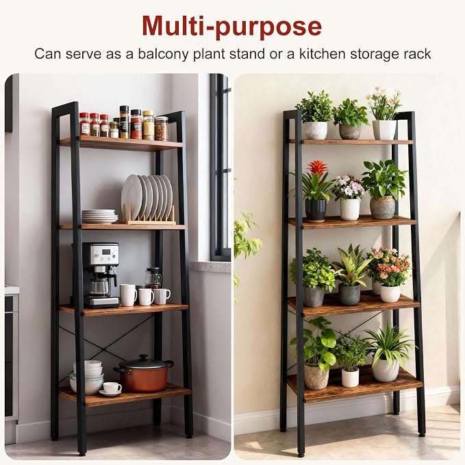DUMOS Ladder Shelf, 4-Tier Display Bookshelf, Industrial Style Storage Standing - Image 5