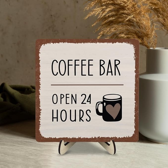 Coffee Bar Sign Plaque Decor, Coffee Bar Accessories, Rustic Wooden Tabletop - Image 7