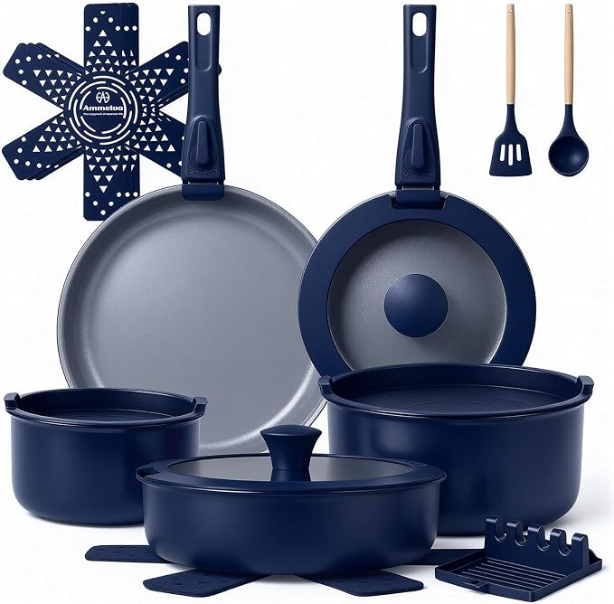 Ammeloo 18-Piece Ceramic Pots and Pans Set Non Stick, Non Toxic Cookware Set by Unknown