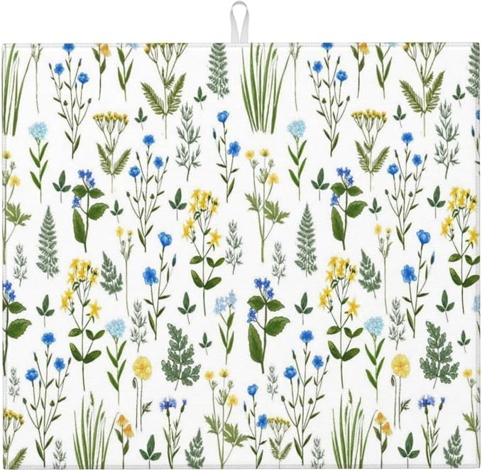 Blue Yellow Wildflower Dish Drying Mats by Unknown