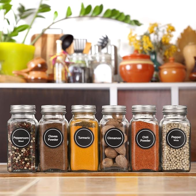 AOZITA 24 Pcs Glass Spice Jars - 4oz Empty Square Spice Bottles Containers - Image 6
