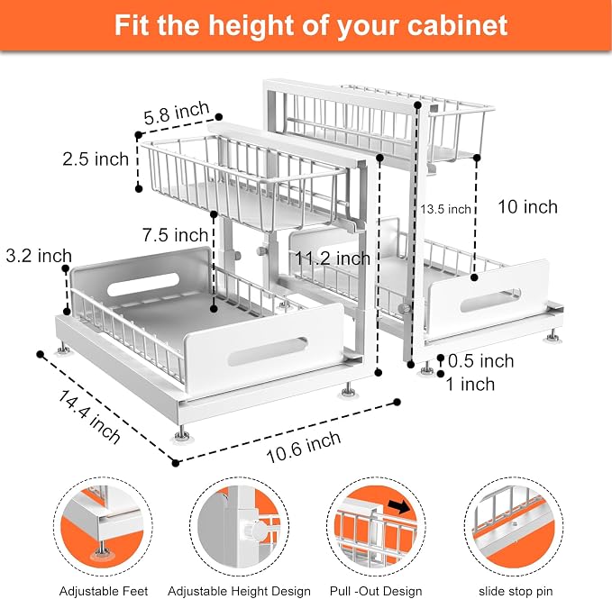 Dataroad Under Sink Organizers And Storage Pull Out Cabinet Organizer 2 Tier - Image 5