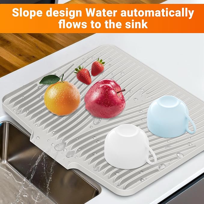 Silicone Dish Drying Mat for Kitchen Counter, Dish Drying Pad, Non-Slip Drain - Image 4